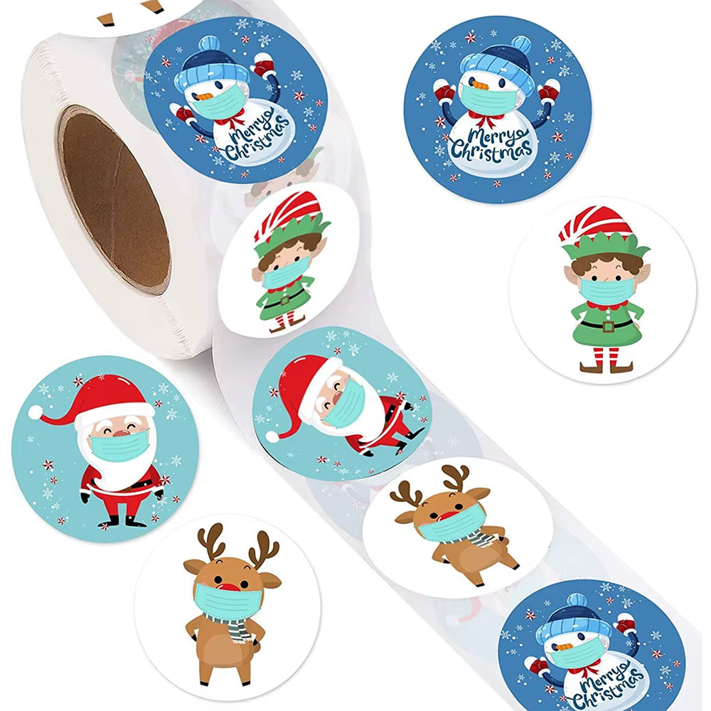 100-500Pcs Merry Christmas Stickers Christmas Theme Seal Labels Stickers for DIY Gift Baking Package Envelope Stationery Decor