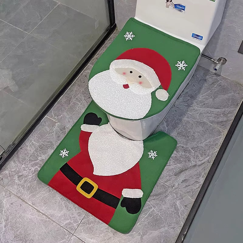 Santa Claus Christmas Toilet Seat Covers Carpet 2023 Xmas Merry Christmas Decorations for Home Bathroom Christmas New Year 2024