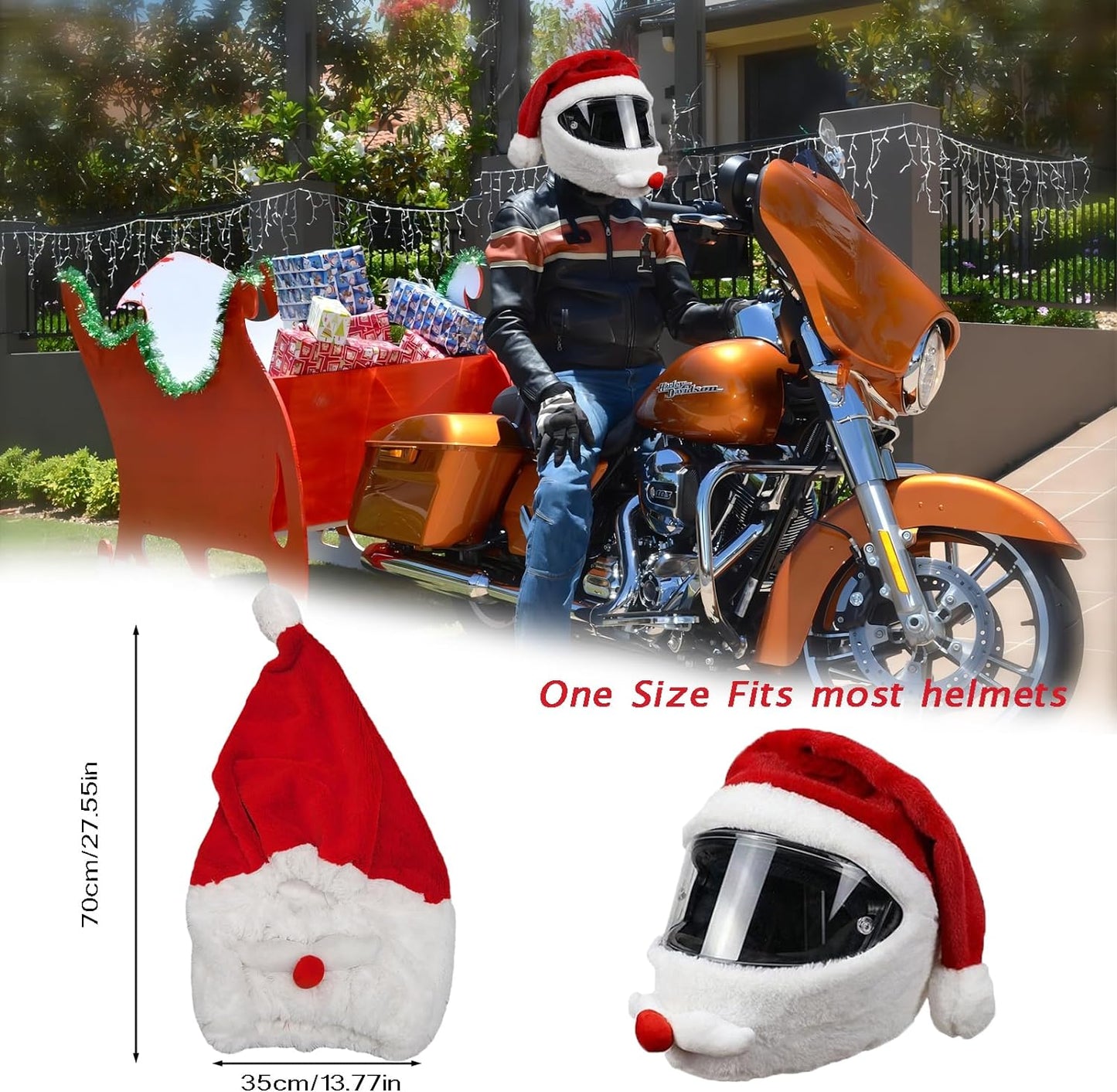 Christmas Helmet Cover for Motorcycle Helmet, Santa Claus Xmas Motorcycle Helmet Cover Funny Riding Gear Gifts