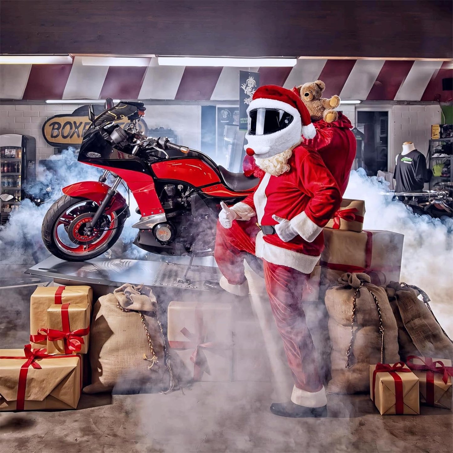 Christmas Helmet Cover for Motorcycle Helmet, Santa Claus Xmas Motorcycle Helmet Cover Funny Riding Gear Gifts