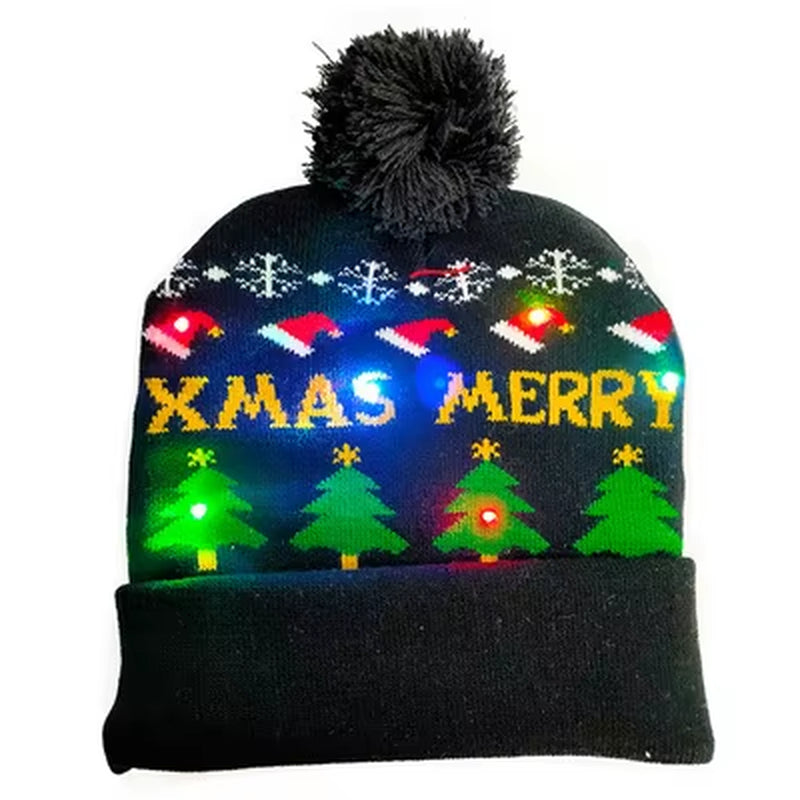 Knitted LED Christmas Hat Beanie Light up Illuminate Warm Hat Christmas Tree Snowman Kids Adults New Year Christmas Decor