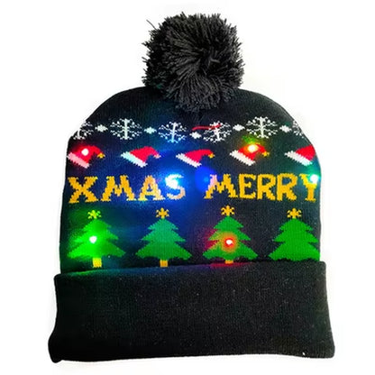 Knitted LED Christmas Hat Beanie Light up Illuminate Warm Hat Christmas Tree Snowman Kids Adults New Year Christmas Decor