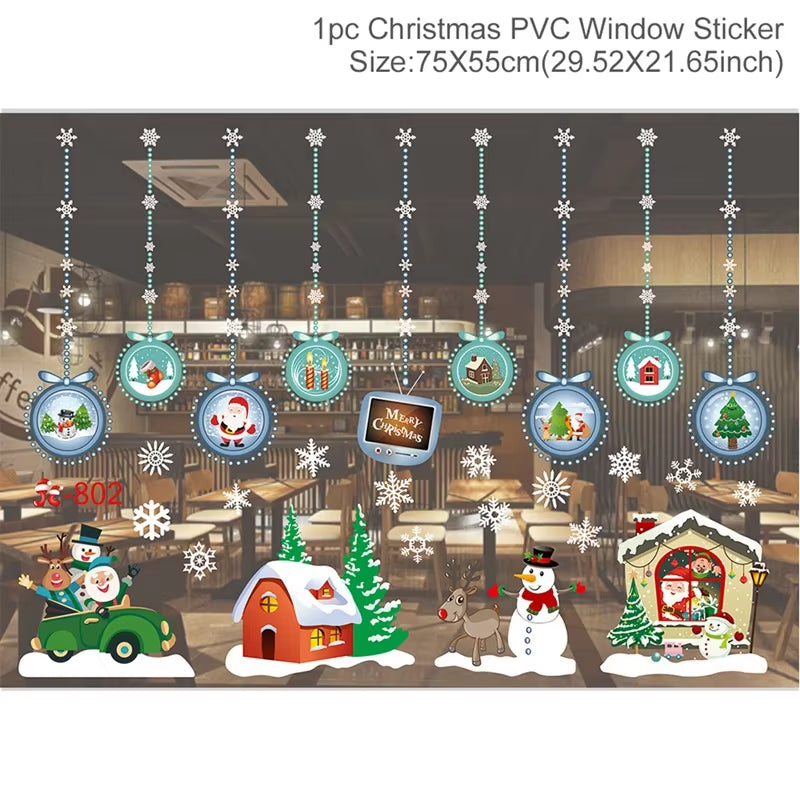 Christmas Wall Window Stickers Marry Christmas Decoration for Home 2024 Christmas Ornaments Xmas Navidad Gift New Year 2025