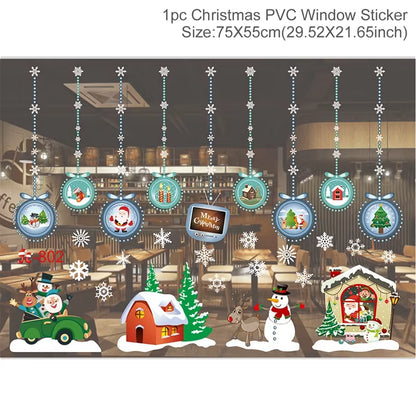 Christmas Wall Window Stickers Marry Christmas Decoration for Home 2024 Christmas Ornaments Xmas Navidad Gift New Year 2025
