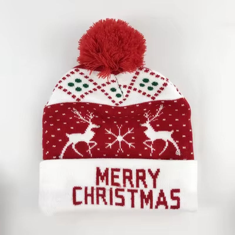 Knitted LED Christmas Hat Beanie Light up Illuminate Warm Hat Christmas Tree Snowman Kids Adults New Year Christmas Decor