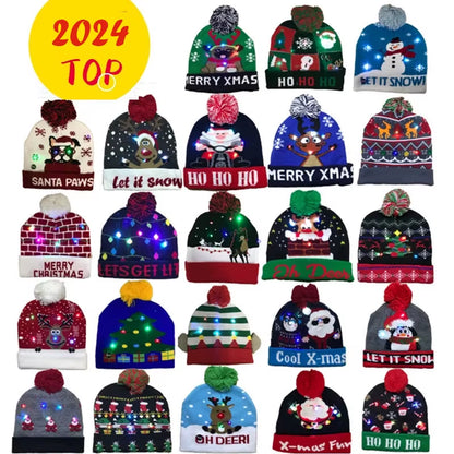 Knitted LED Christmas Hat Beanie Light up Illuminate Warm Hat Christmas Tree Snowman Kids Adults New Year Christmas Decor
