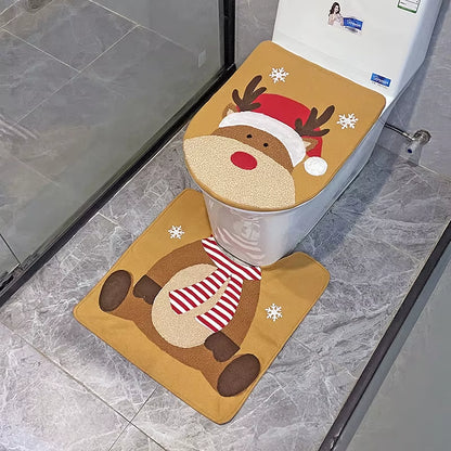 Santa Claus Christmas Toilet Seat Covers Carpet 2023 Xmas Merry Christmas Decorations for Home Bathroom Christmas New Year 2024