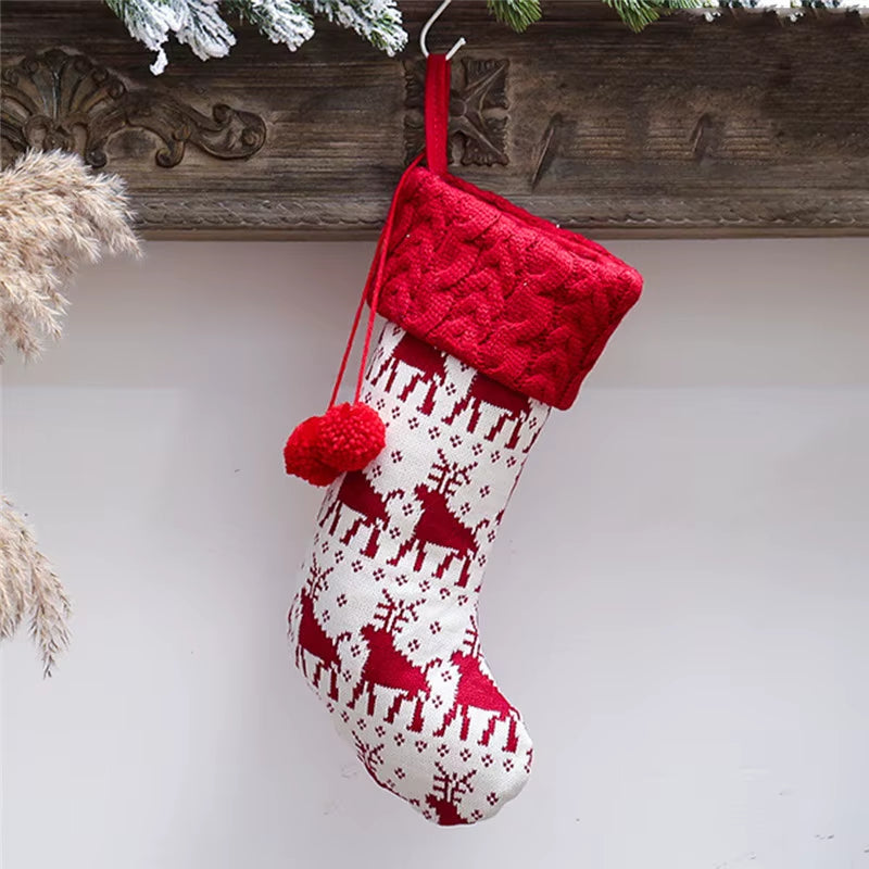 Knitted Christmas Stocking Socks Sack New Year Gift Candy Bags Christmas Decorations for Home Xmas Tree Hanging Ornaments Natal