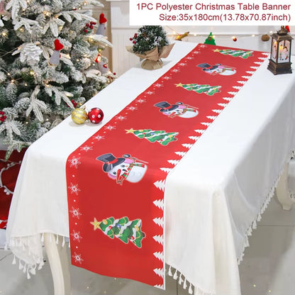 Christmas Table Runner Polyester Xmas Table Flag Cover 2024 Merry Christmas Decorations for Home 2025 New Year Tablecloth