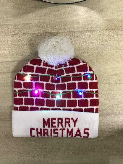 Knitted LED Christmas Hat Beanie Light up Illuminate Warm Hat Christmas Tree Snowman Kids Adults New Year Christmas Decor