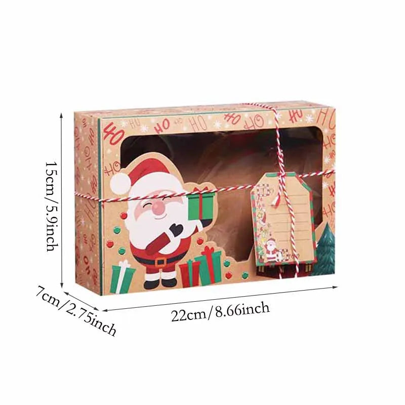 3/6/9/12Pcs Kraft Paper Candy Boxes Merry Christmas Cookie Gift Box Clear Window Packaging Bag Party Favor New Year Decoration