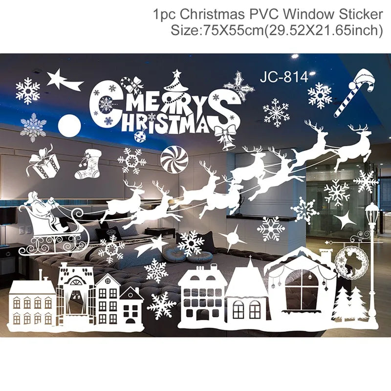Christmas Wall Window Stickers Marry Christmas Decoration for Home 2024 Christmas Ornaments Xmas Navidad Gift New Year 2025