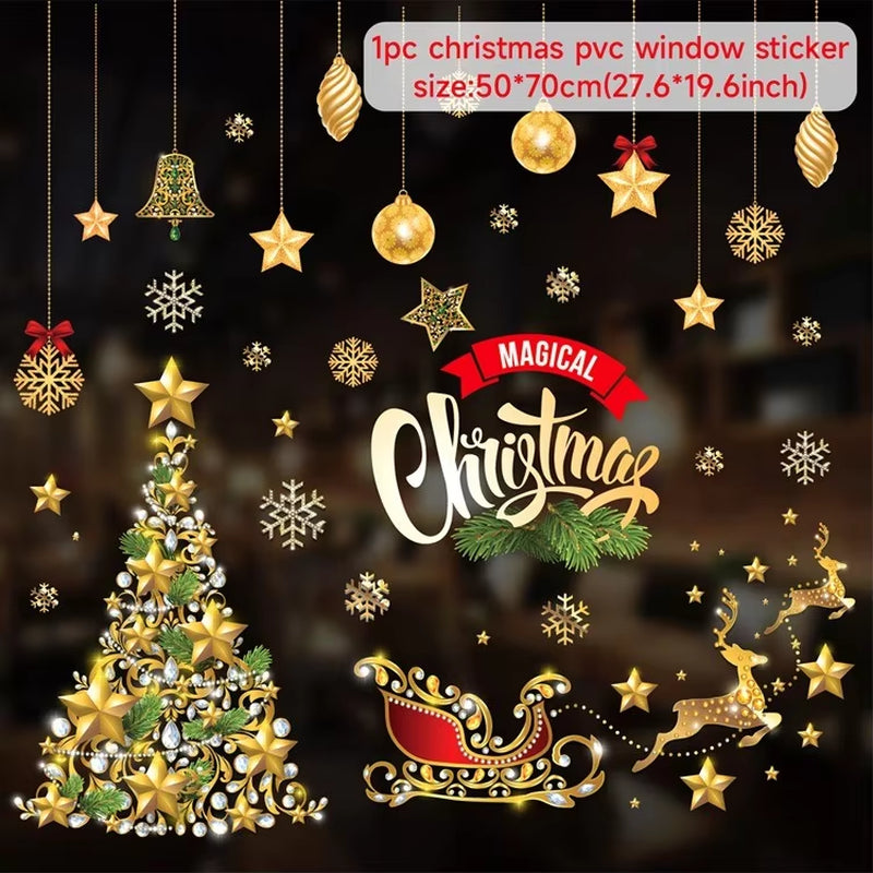 Christmas Wall Window Stickers Marry Christmas Decoration for Home 2024 Christmas Ornaments Xmas Navidad Gift New Year 2025