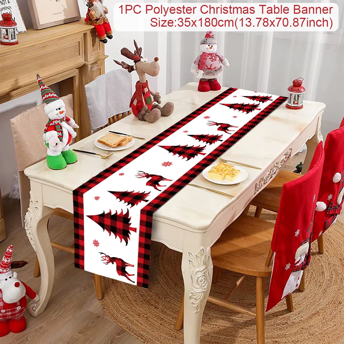 Christmas Table Runner Polyester Xmas Table Flag Cover 2024 Merry Christmas Decorations for Home 2025 New Year Tablecloth
