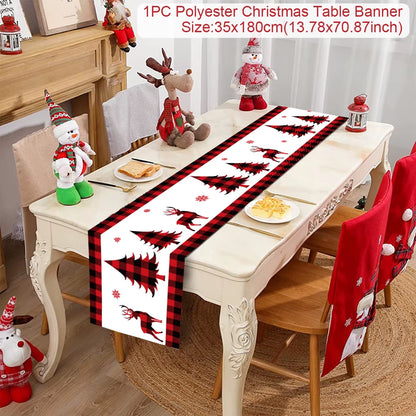 Christmas Table Runner Polyester Xmas Table Flag Cover 2024 Merry Christmas Decorations for Home 2025 New Year Tablecloth