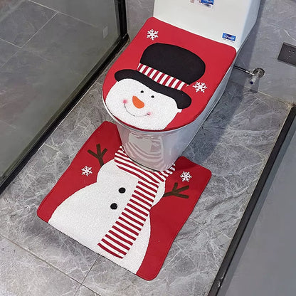 Santa Claus Christmas Toilet Seat Covers Carpet 2023 Xmas Merry Christmas Decorations for Home Bathroom Christmas New Year 2024
