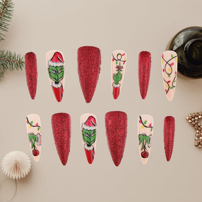 24Pcs Christmas Press on Nails French Tip Fake Nails Medium Full Cover French Manicure Xmas Nail Art DIY Autumn Winter Home Salon Party