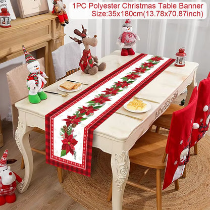 Christmas Table Runner Polyester Xmas Table Flag Cover 2024 Merry Christmas Decorations for Home 2025 New Year Tablecloth
