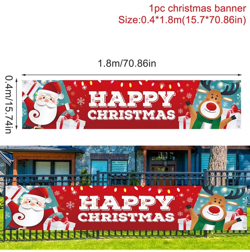 Merry Christmas Banner Christmas Decor for Home Outdoor 2024 Navidad Noel Christmas Ornaments Xmas Gifts New Year 2025