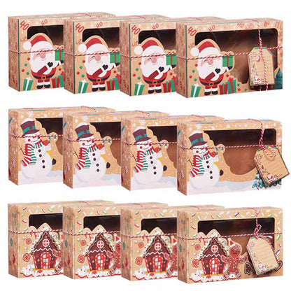 3/6/9/12Pcs Kraft Paper Candy Boxes Merry Christmas Cookie Gift Box Clear Window Packaging Bag Party Favor New Year Decoration