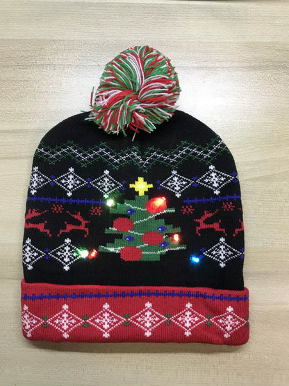 Knitted LED Christmas Hat Beanie Light up Illuminate Warm Hat Christmas Tree Snowman Kids Adults New Year Christmas Decor
