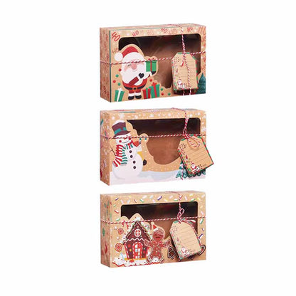 3/6/9/12Pcs Kraft Paper Candy Boxes Merry Christmas Cookie Gift Box Clear Window Packaging Bag Party Favor New Year Decoration