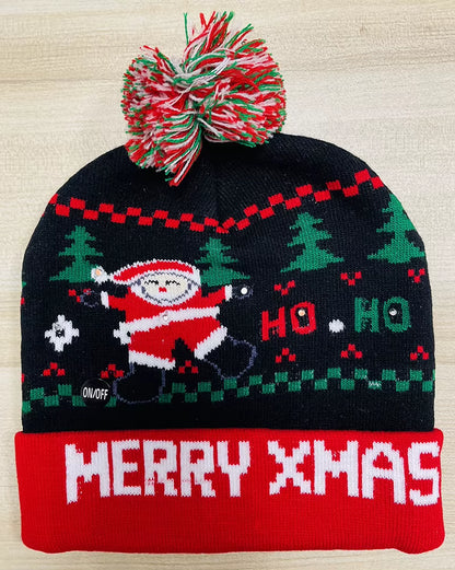 Knitted LED Christmas Hat Beanie Light up Illuminate Warm Hat Christmas Tree Snowman Kids Adults New Year Christmas Decor