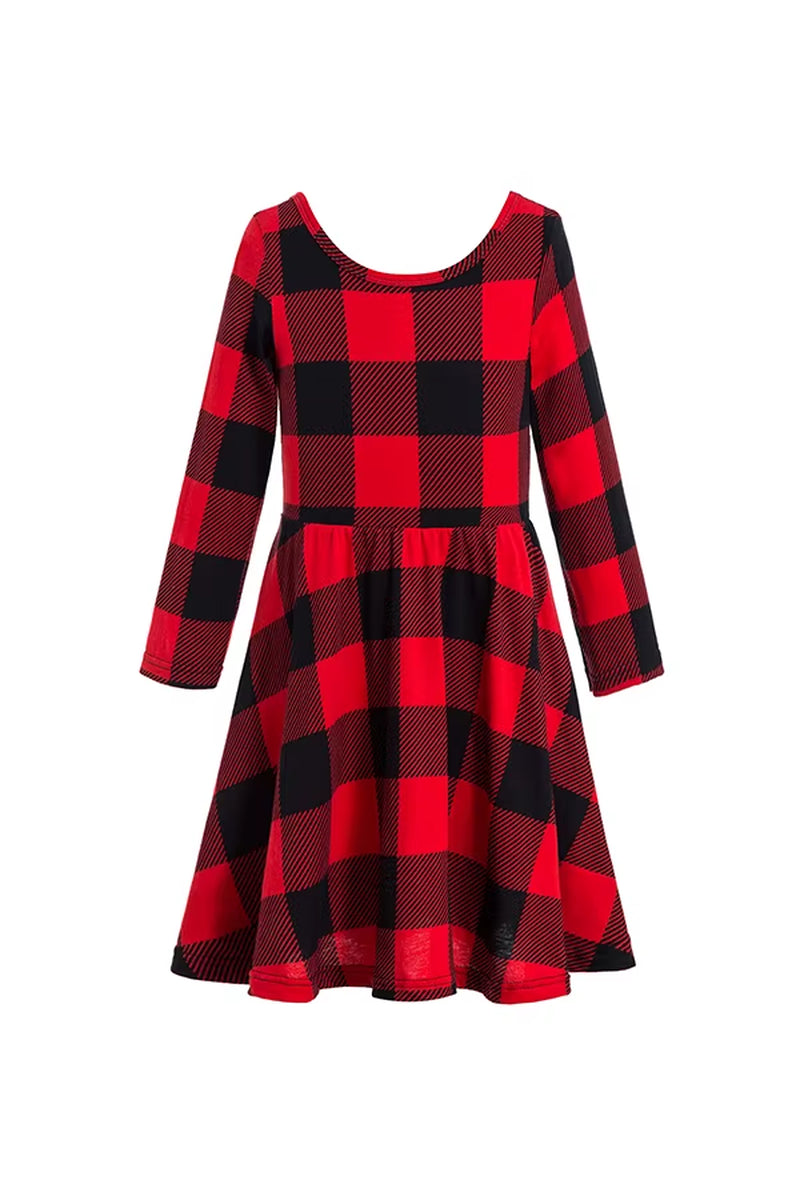 Baby Girl Red Buffalo Check Dress Monogrammed Red Black Plaid Dress Christmas Dress, Girls Christmas Dress, Buffalo Plaid Dress,