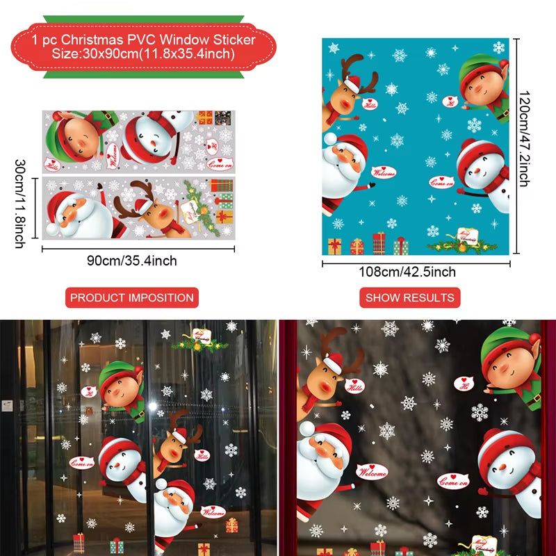 Christmas Wall Window Stickers Marry Christmas Decoration for Home 2024 Christmas Ornaments Xmas Navidad Gift New Year 2025