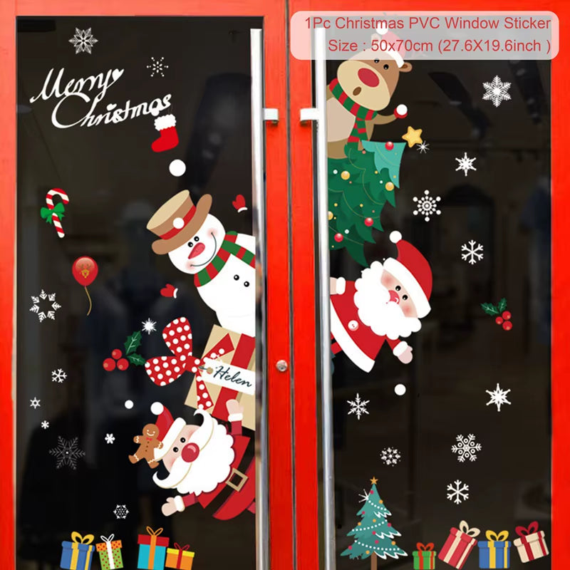 Christmas Window Stickers Merry Christmas Decorations for Home Santa Claus 2021 Christmas Ornament Navidad Xmas Gifts New Year