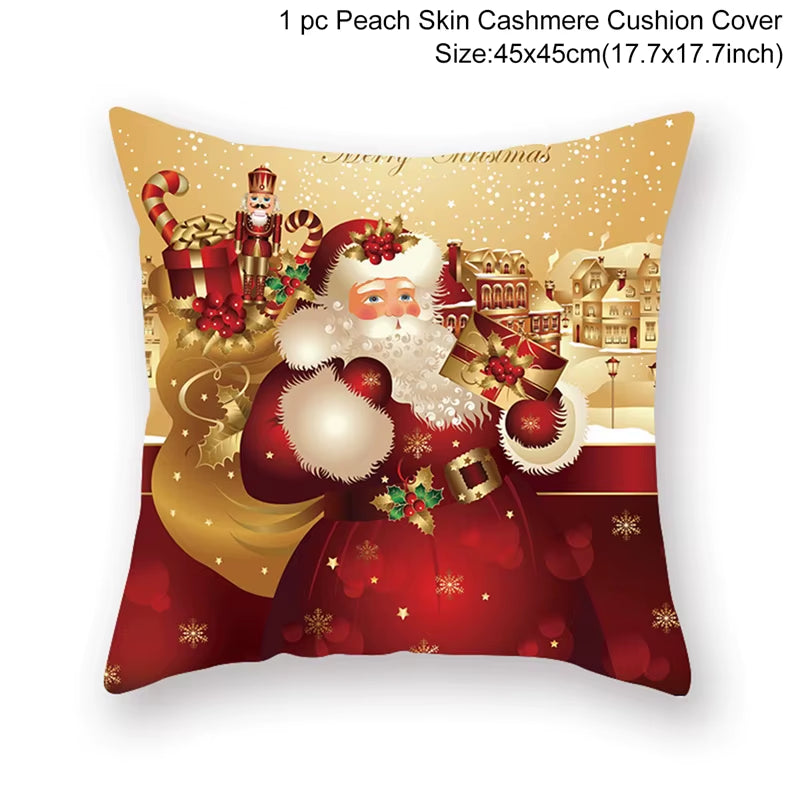 Christmas Cushion Cover Christmas Ornaments Merry Christmas Decorations for Home 2023 XMAS Navidad Noel Gifts New Year 2024