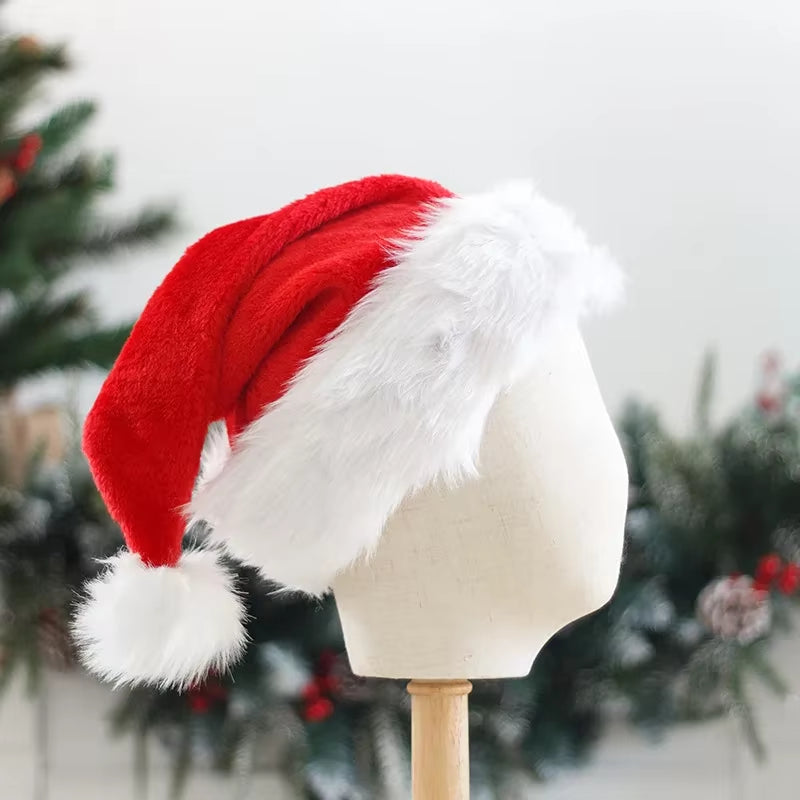 Christmas Hats New Year Thick Plush Hat Adults Kids Hat Christmas Decorations for Home Xmas Santa Claus Gifts Warm Winter Cap