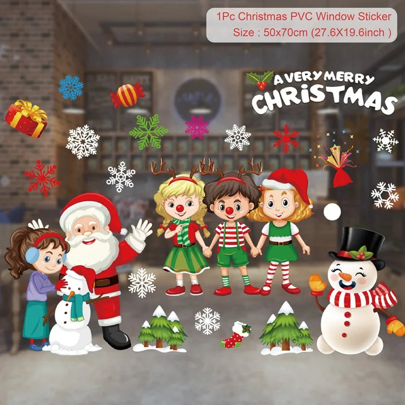 Christmas Window Stickers Merry Christmas Decorations for Home Santa Claus 2021 Christmas Ornament Navidad Xmas Gifts New Year