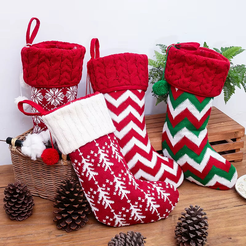 Knitted Christmas Stocking Socks Sack New Year Gift Candy Bags Christmas Decorations for Home Xmas Tree Hanging Ornaments Natal