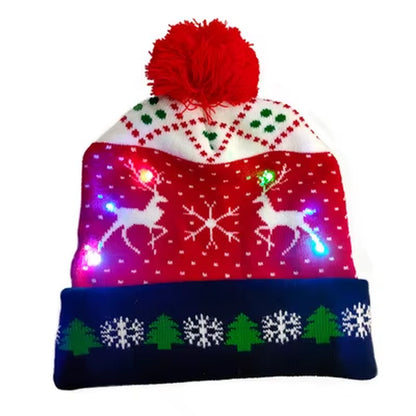 Knitted LED Christmas Hat Beanie Light up Illuminate Warm Hat Christmas Tree Snowman Kids Adults New Year Christmas Decor