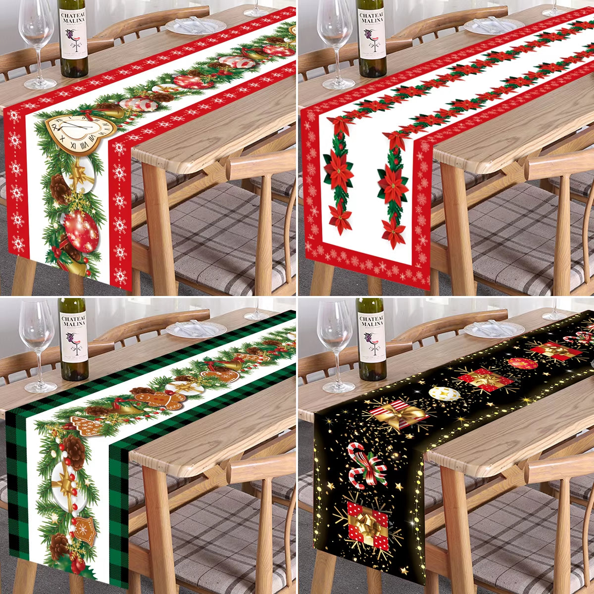 Christmas Table Runner Polyester Xmas Table Flag Cover 2024 Merry Christmas Decorations for Home 2025 New Year Tablecloth