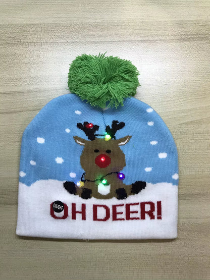 Knitted LED Christmas Hat Beanie Light up Illuminate Warm Hat Christmas Tree Snowman Kids Adults New Year Christmas Decor