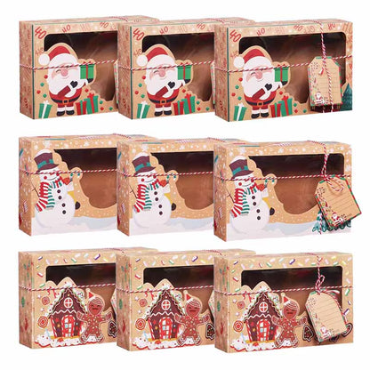 3/6/9/12Pcs Kraft Paper Candy Boxes Merry Christmas Cookie Gift Box Clear Window Packaging Bag Party Favor New Year Decoration