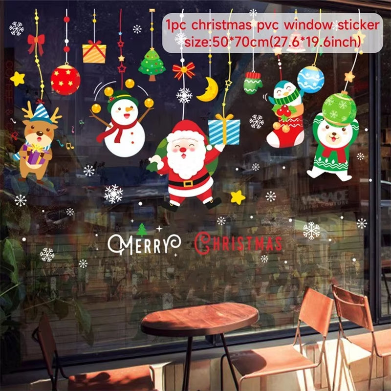 Christmas Wall Window Stickers Marry Christmas Decoration for Home 2024 Christmas Ornaments Xmas Navidad Gift New Year 2025
