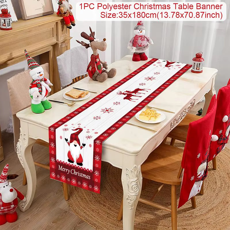 Christmas Table Runner Polyester Xmas Table Flag Cover 2024 Merry Christmas Decorations for Home 2025 New Year Tablecloth