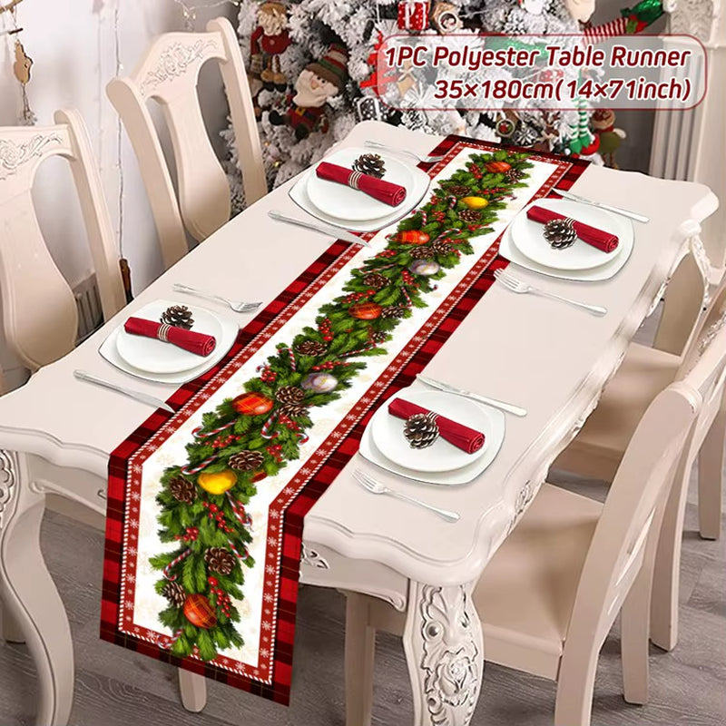 Christmas Table Runner Polyester Xmas Table Flag Cover 2024 Merry Christmas Decorations for Home 2025 New Year Tablecloth