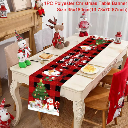 Christmas Table Runner Polyester Xmas Table Flag Cover 2024 Merry Christmas Decorations for Home 2025 New Year Tablecloth