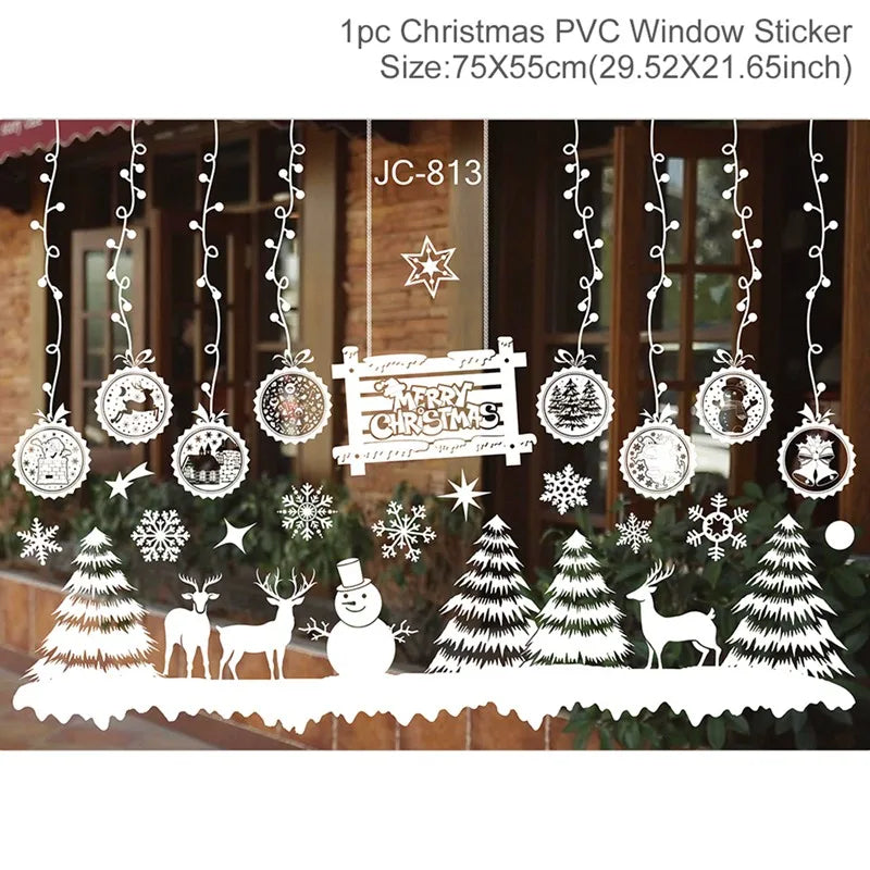 Christmas Wall Window Stickers Marry Christmas Decoration for Home 2024 Christmas Ornaments Xmas Navidad Gift New Year 2025