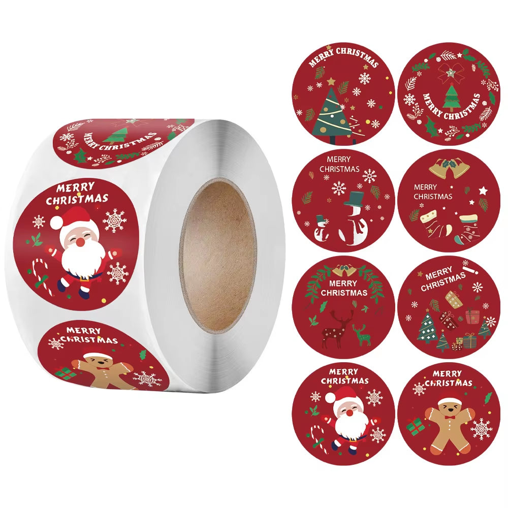 100-500Pcs Merry Christmas Stickers Christmas Theme Seal Labels Stickers for DIY Gift Baking Package Envelope Stationery Decor