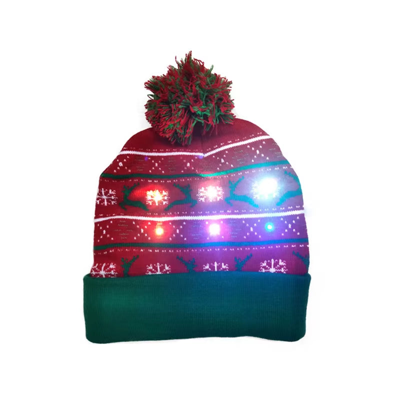 Knitted LED Christmas Hat Beanie Light up Illuminate Warm Hat Christmas Tree Snowman Kids Adults New Year Christmas Decor