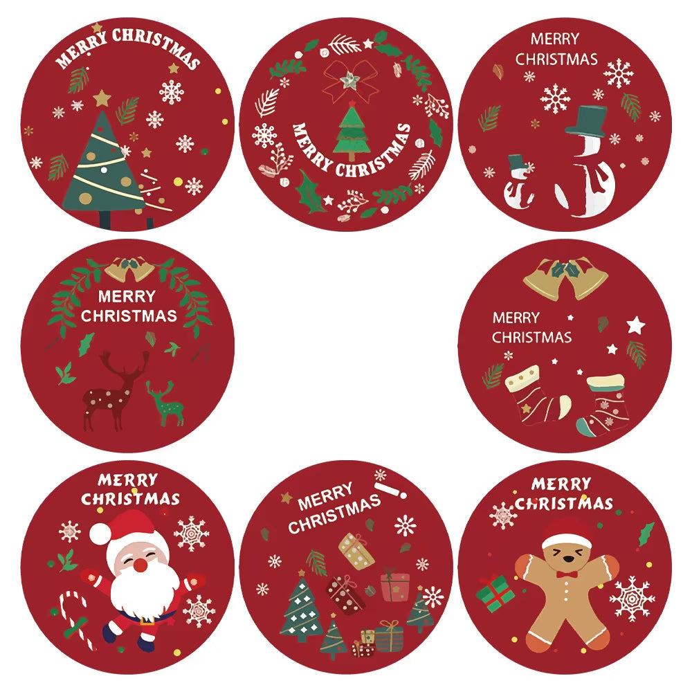 100-500Pcs Merry Christmas Stickers Christmas Theme Seal Labels Stickers for DIY Gift Baking Package Envelope Stationery Decor