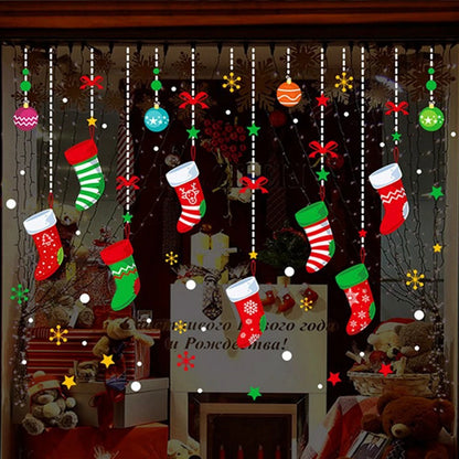 Christmas Wall Window Stickers Marry Christmas Decoration for Home 2024 Christmas Ornaments Xmas Navidad Gift New Year 2025