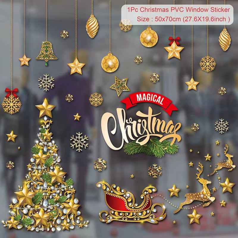 Christmas Window Stickers Merry Christmas Decorations for Home Santa Claus 2021 Christmas Ornament Navidad Xmas Gifts New Year