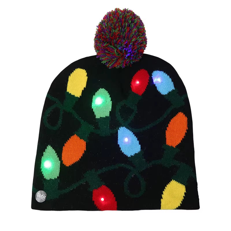 Knitted LED Christmas Hat Beanie Light up Illuminate Warm Hat Christmas Tree Snowman Kids Adults New Year Christmas Decor