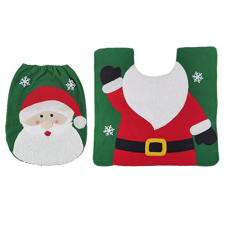 New Christmas Decorative Supplies Toilet Set Creative Bathroom Decoration Santa Claus Elk Snowman Two Piece Set Christmas Decor